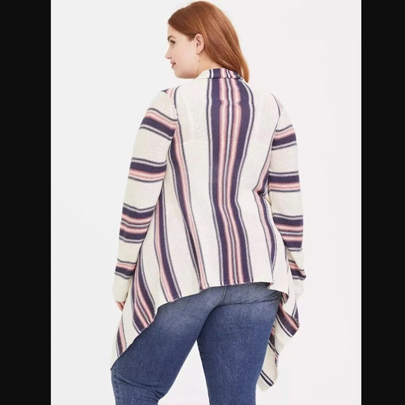 Torrid Ivory Stripe Drape Front Cardigan - Picture 2 of 8